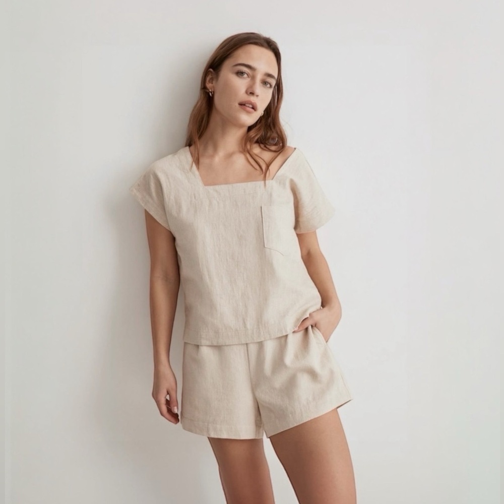 Madewell Natural Linen-Cotton Square-Neck Top (2)